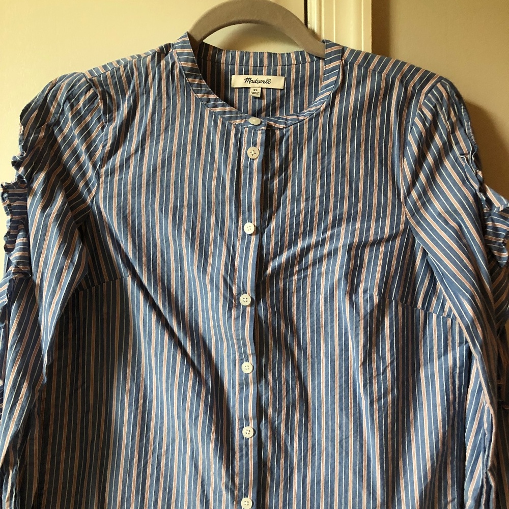 Madewell striped ruffle sleeve blouse